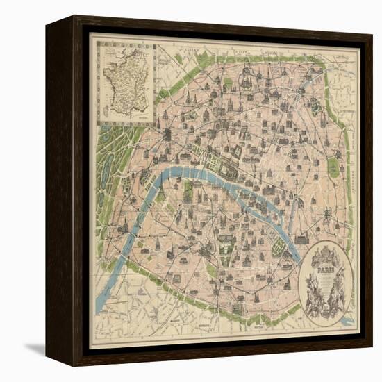 Vintage Paris Map-The Vintage Collection-Framed Stretched Canvas