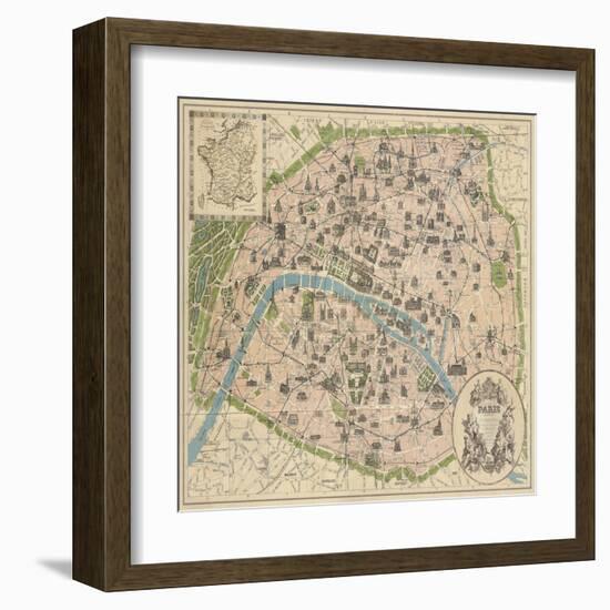 Vintage Paris Map-The Vintage Collection-Framed Art Print