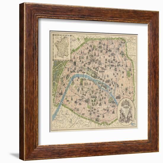 Vintage Paris Map-The Vintage Collection-Framed Art Print