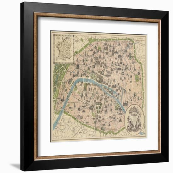 Vintage Paris Map-The Vintage Collection-Framed Art Print