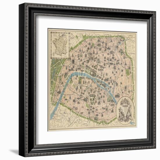 Vintage Paris Map-The Vintage Collection-Framed Art Print