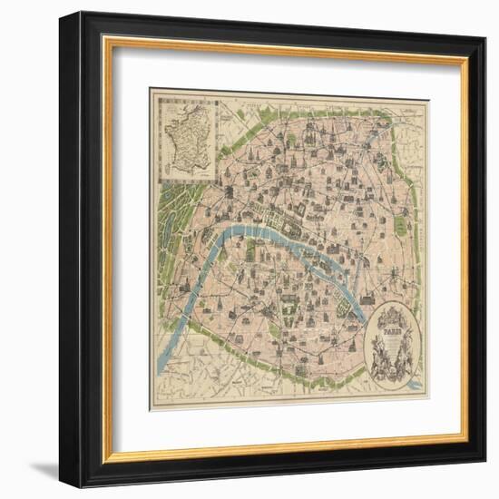 Vintage Paris Map-The Vintage Collection-Framed Art Print