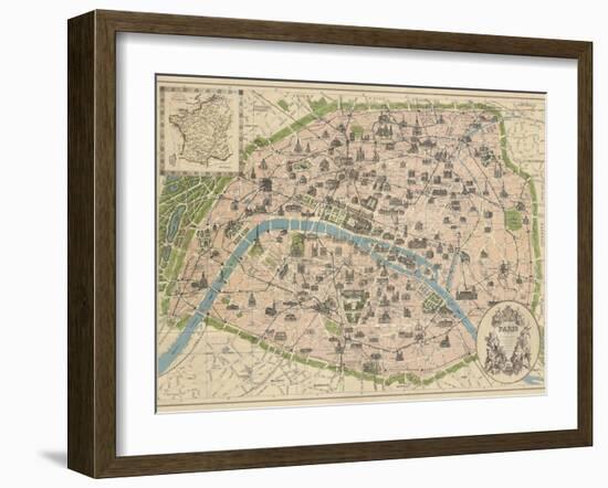 Vintage Paris Map-The Vintage Collection-Framed Art Print