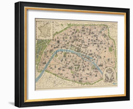 Vintage Paris Map-The Vintage Collection-Framed Art Print