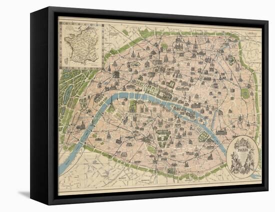 Vintage Paris Map-The Vintage Collection-Framed Stretched Canvas