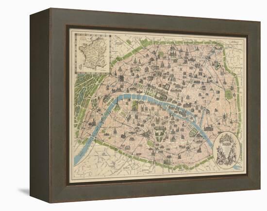 Vintage Paris Map-The Vintage Collection-Framed Stretched Canvas