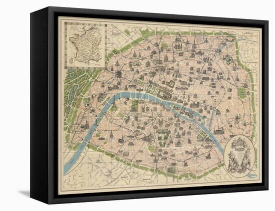 Vintage Paris Map-The Vintage Collection-Framed Stretched Canvas