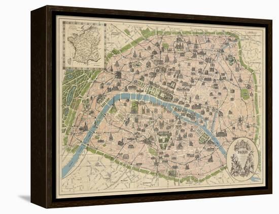 Vintage Paris Map-The Vintage Collection-Framed Stretched Canvas