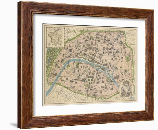 Vintage Paris Map-The Vintage Collection-Framed Art Print