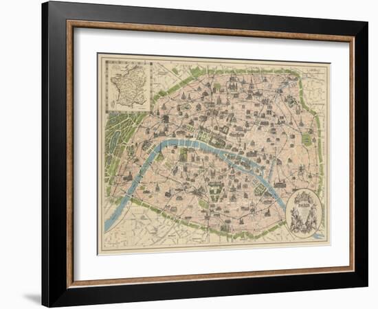 Vintage Paris Map-The Vintage Collection-Framed Art Print