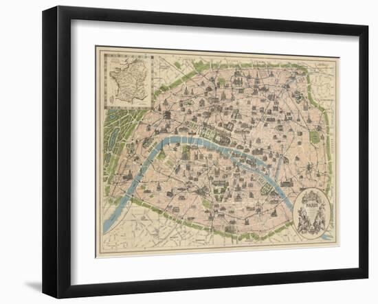 Vintage Paris Map-The Vintage Collection-Framed Art Print