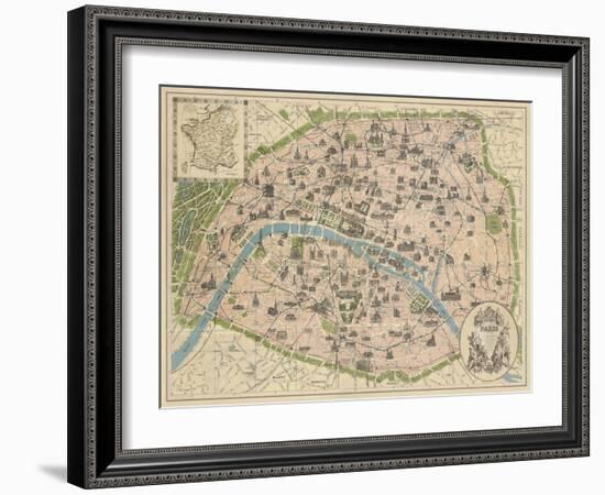 Vintage Paris Map-The Vintage Collection-Framed Art Print