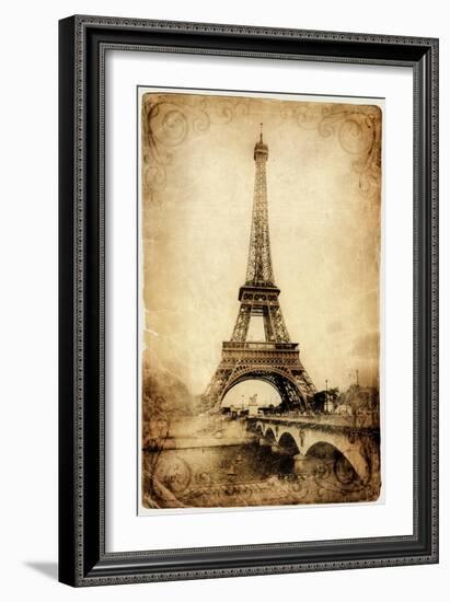 Vintage Parisian Cards Series -Eiffel Tower-Maugli-l-Framed Art Print