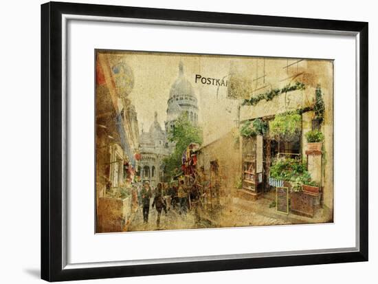 Vintage Parisian Cards Series - Montmartre Street-Maugli-l-Framed Art Print