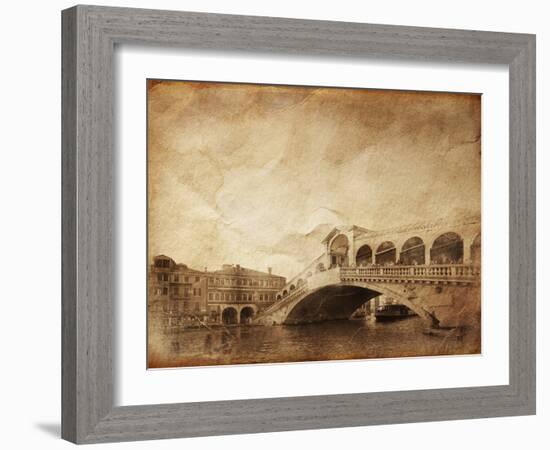 Vintage Photo of Grand Canal and Rialto Bridge in Venice, Italy-null-Framed Photographic Print