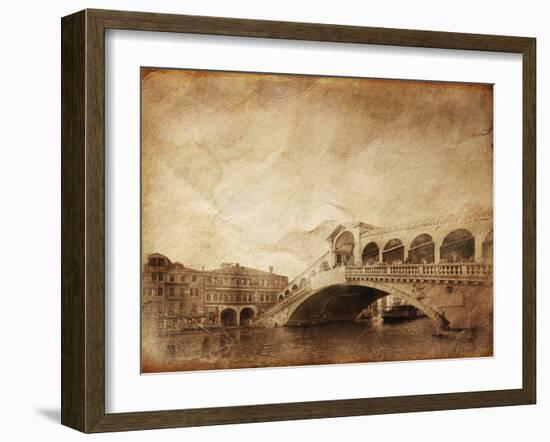 Vintage Photo of Grand Canal and Rialto Bridge in Venice, Italy-null-Framed Photographic Print