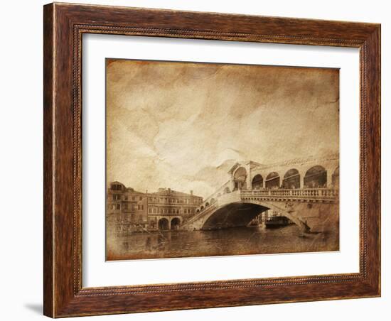 Vintage Photo of Grand Canal and Rialto Bridge in Venice, Italy-null-Framed Photographic Print