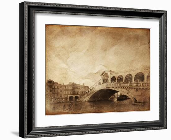 Vintage Photo of Grand Canal and Rialto Bridge in Venice, Italy-null-Framed Photographic Print