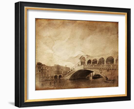 Vintage Photo of Grand Canal and Rialto Bridge in Venice, Italy-null-Framed Photographic Print