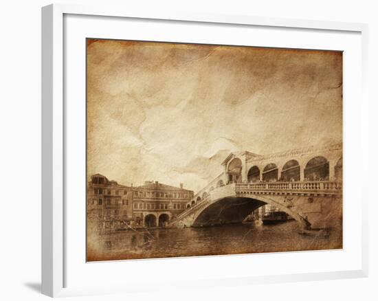 Vintage Photo of Grand Canal and Rialto Bridge in Venice, Italy-null-Framed Photographic Print