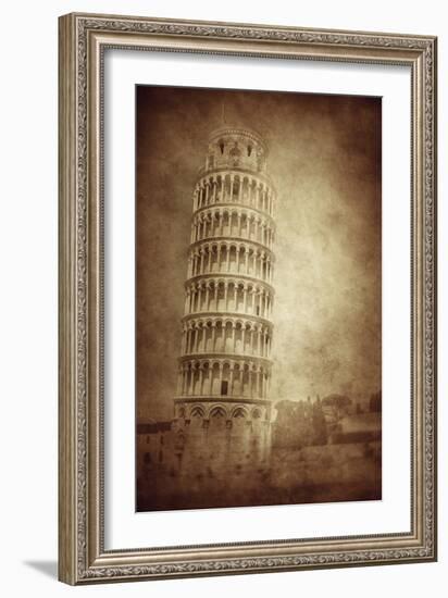 Vintage Photo of the Leaning Tower of Pisa, Italy-null-Framed Photographic Print