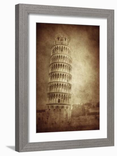 Vintage Photo of the Leaning Tower of Pisa, Italy-null-Framed Photographic Print