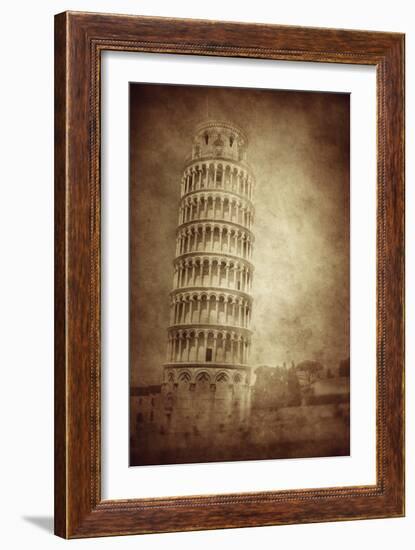 Vintage Photo of the Leaning Tower of Pisa, Italy-null-Framed Photographic Print