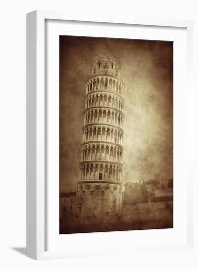 Vintage Photo of the Leaning Tower of Pisa, Italy-null-Framed Photographic Print