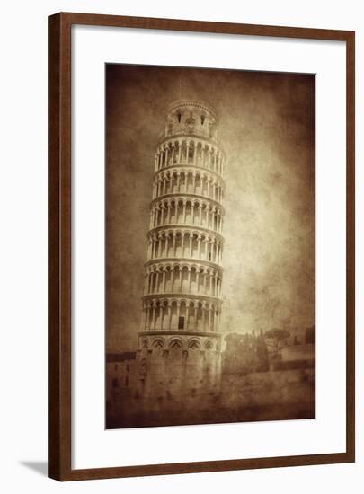 Vintage Photo of the Leaning Tower of Pisa, Italy-null-Framed Photographic Print