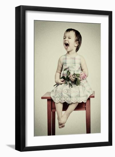 Vintage Portrait of Crying Little Girl with Rose-vitalytitov-Framed Art Print