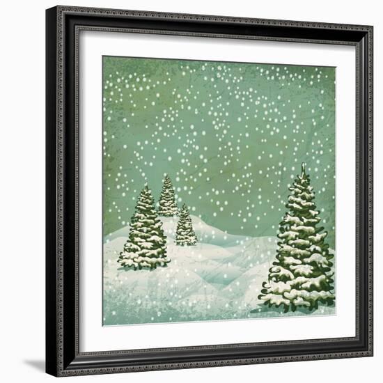 Vintage Postcard with Christmas Trees, Snow (Jpeg Version)-Alkestida-Framed Art Print