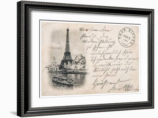 Vintage Postcard with Eiffel Tower in Paris-LiliGraphie-Framed Art Print