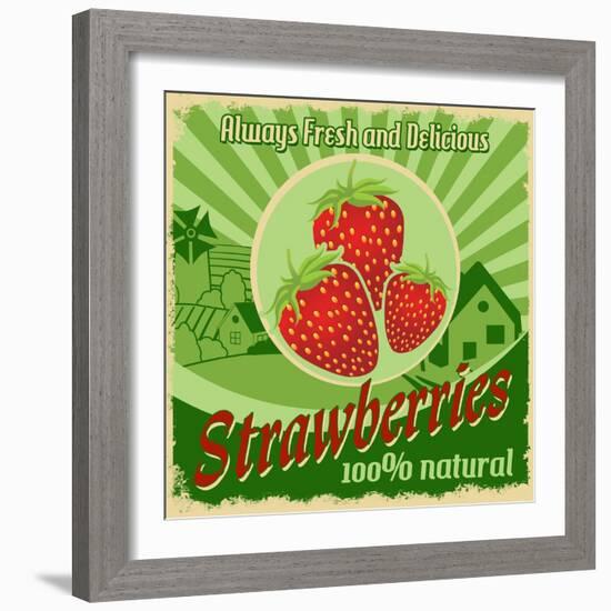 Vintage Poster For Strawberries Farm-radubalint-Framed Art Print