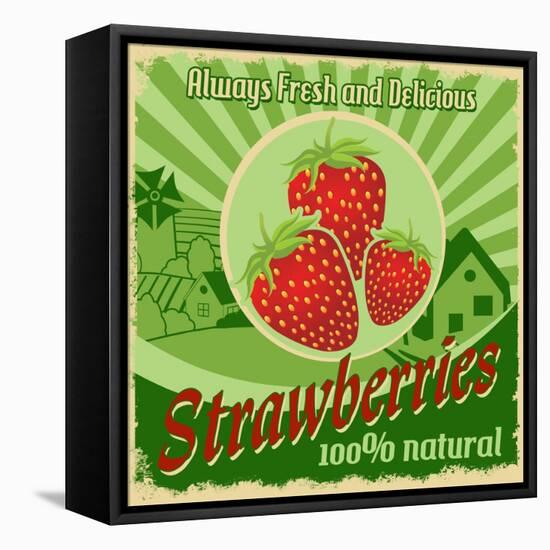 Vintage Poster For Strawberries Farm-radubalint-Framed Stretched Canvas