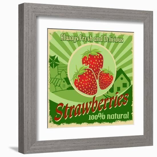 Vintage Poster For Strawberries Farm-radubalint-Framed Art Print