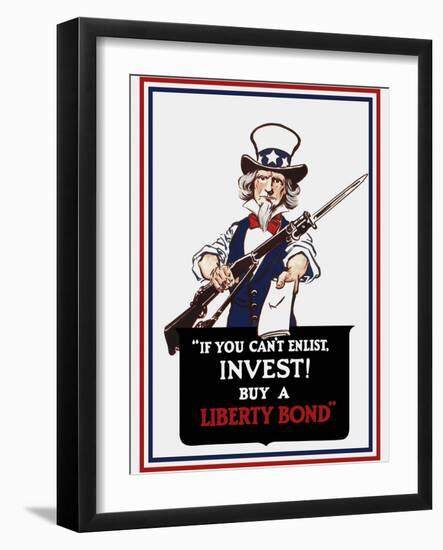 Vintage Poster of Uncle Sam Holding a Rifle and Holding Out a Liberty Bond-Stocktrek Images-Framed Art Print