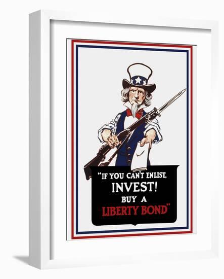 Vintage Poster of Uncle Sam Holding a Rifle and Holding Out a Liberty Bond-Stocktrek Images-Framed Art Print