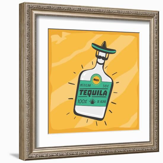 Vintage Poster with a Tequila Bottle.-ne2pi-Framed Art Print