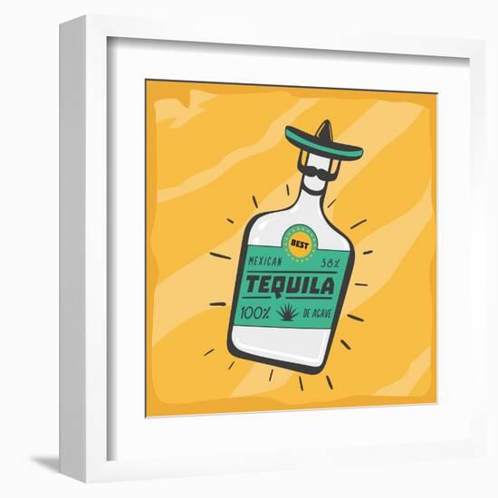 Vintage Poster with a Tequila Bottle.-ne2pi-Framed Art Print