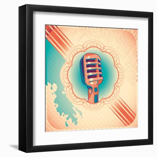 Vintage Poster with Microphone. Vector Illustration.-Radoman Durkovic-Framed Art Print