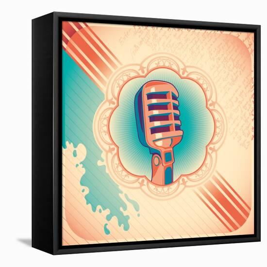 Vintage Poster with Microphone. Vector Illustration.-Radoman Durkovic-Framed Stretched Canvas