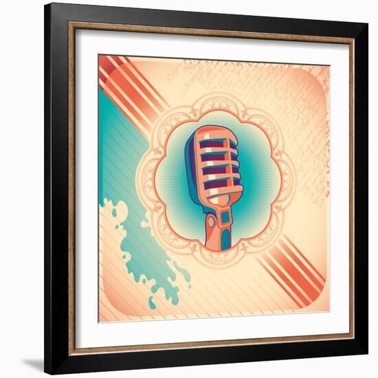 Vintage Poster with Microphone. Vector Illustration.-Radoman Durkovic-Framed Art Print