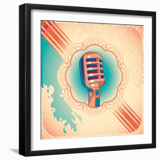 Vintage Poster with Microphone. Vector Illustration.-Radoman Durkovic-Framed Art Print