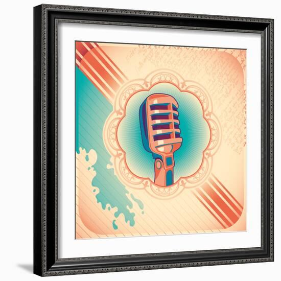 Vintage Poster with Microphone. Vector Illustration.-Radoman Durkovic-Framed Art Print