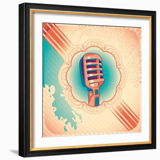 Vintage Poster with Microphone. Vector Illustration.-Radoman Durkovic-Framed Art Print