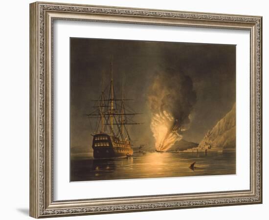 Vintage Print Featuring the Explosion of the U.S. Steam Frigate Missouri, at Gibraltar-null-Framed Art Print