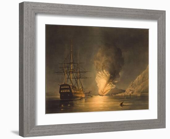 Vintage Print Featuring the Explosion of the U.S. Steam Frigate Missouri, at Gibraltar-null-Framed Art Print