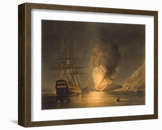 Vintage Print Featuring the Explosion of the U.S. Steam Frigate Missouri, at Gibraltar-null-Framed Art Print