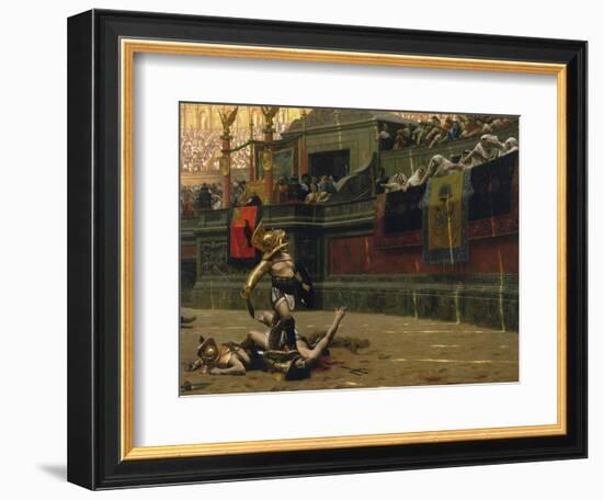 Vintage Print of a Roman Gladiator with His Defeated Opponent-Stocktrek Images-Framed Art Print