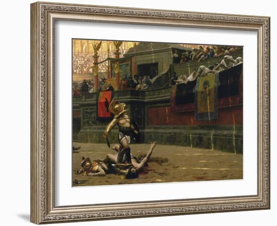 Vintage Print of a Roman Gladiator with His Defeated Opponent-Stocktrek Images-Framed Art Print